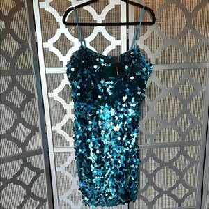 Fashion Nova 1X Blue Sequin Dress